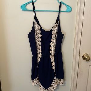 Dark blue and cream detailed romper